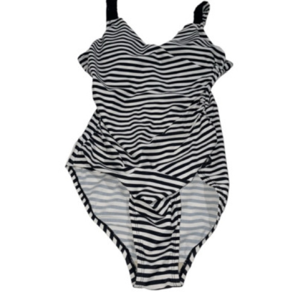 Merona Black & White Striped One‎ Piece Swimsuit Women’s Size XL